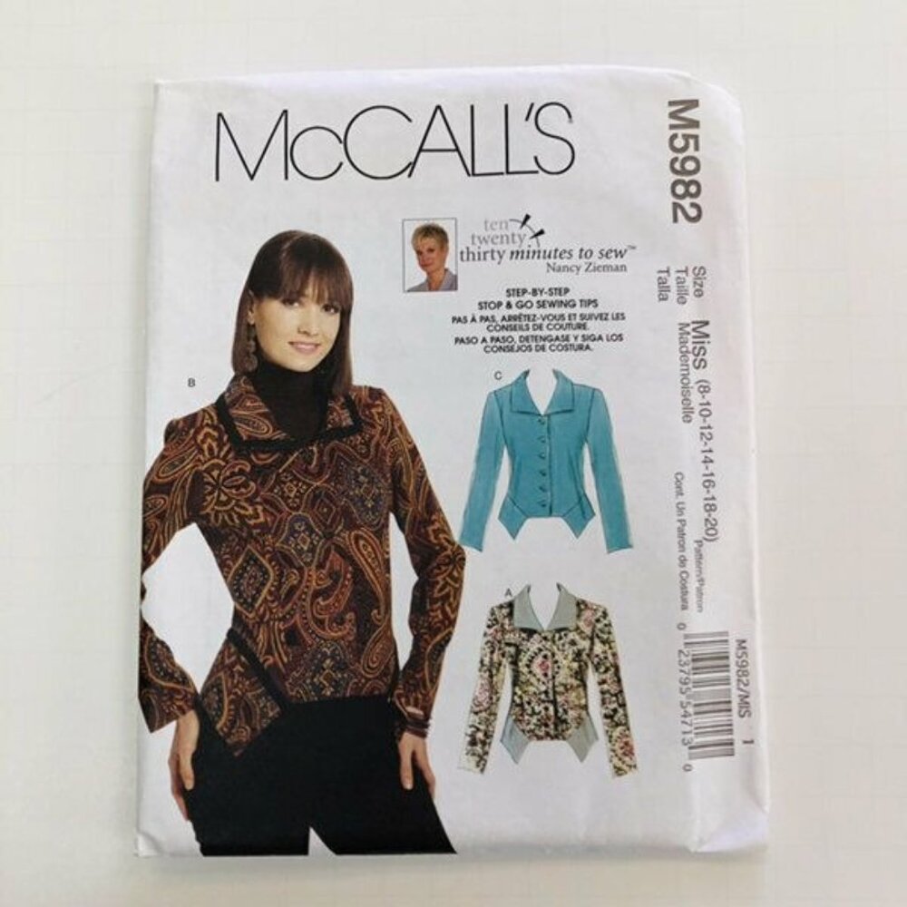 McCalls Sewing Pattern M5982 Misses Unlined Jackets Size 8-20